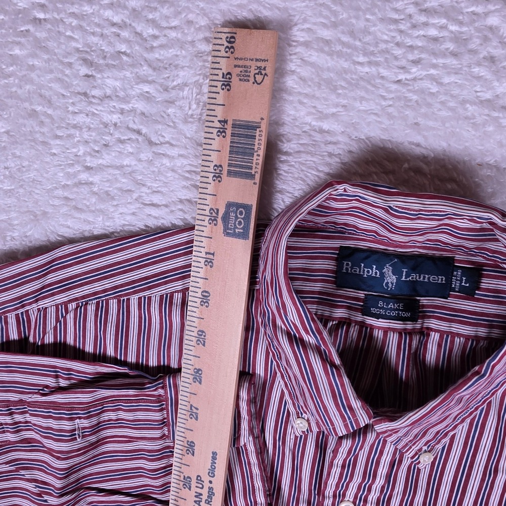 Ralph Lauren Blake Mens L Red White Navy Striped L/S Button Down Shirt - Picture 5 of 8